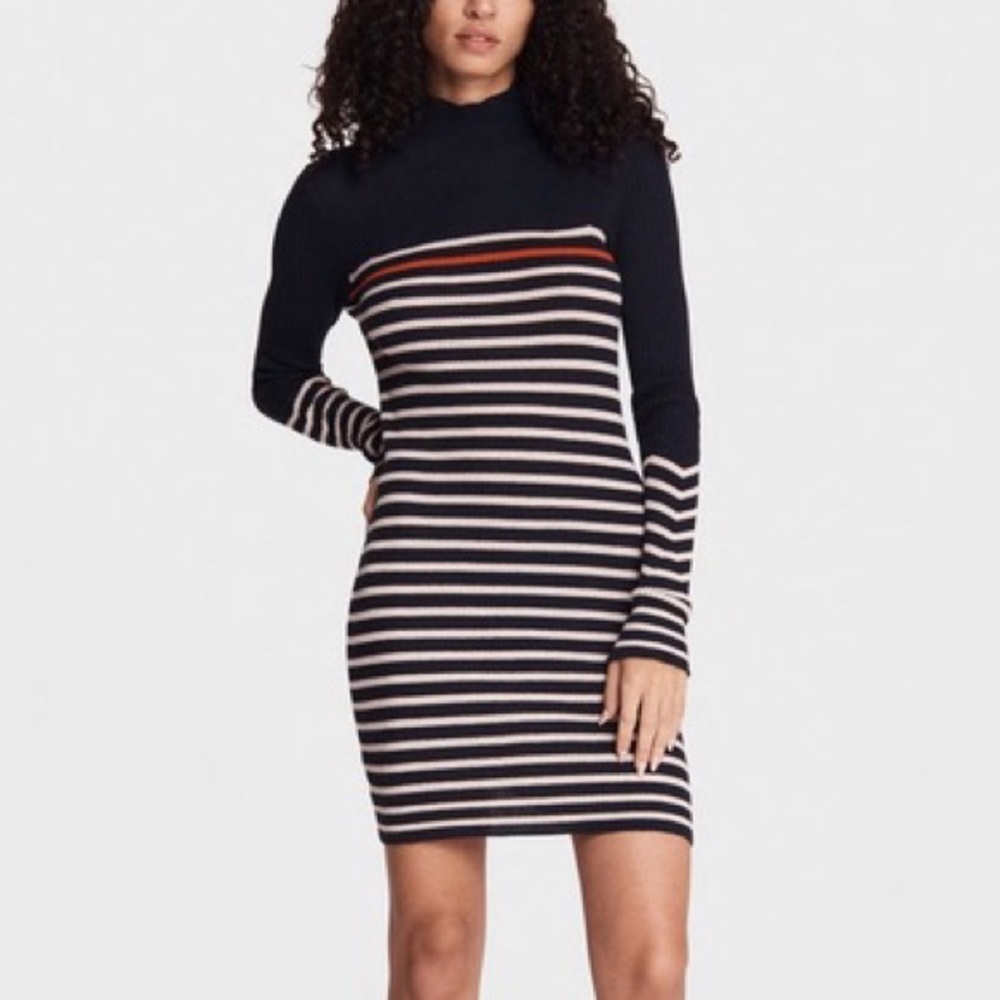 Rag & Bone Cashmere Stripe Turtleneck Mini Dress